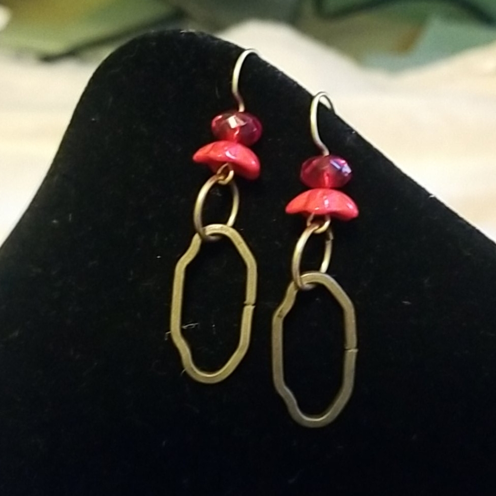 Red and Brass Earrings